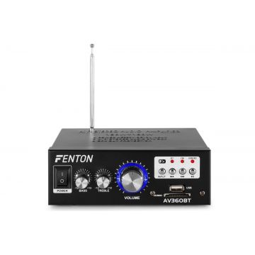Mini amplificator Fenton AV360BT, 2x 15W, 8 Ohm, Bluetooth, MP3, USB, SD, Tuner FM