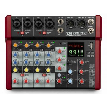 Mixer de studio cu 6 canale Power Dynamics PDM-Y601, Bluetooth, player MP3, USB, Jack 6.3mm, XLR