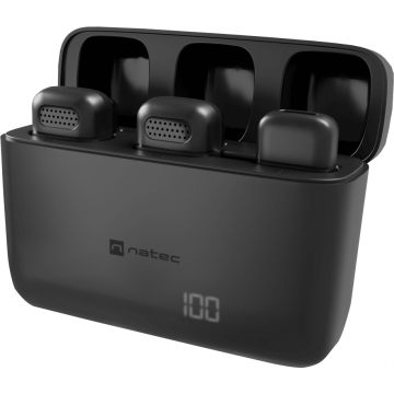 natec Microfon lavaliera Natec Hopper NMI-2254, USB-C, Wireless, autonomie 4 ore, 2 unitati, Negru