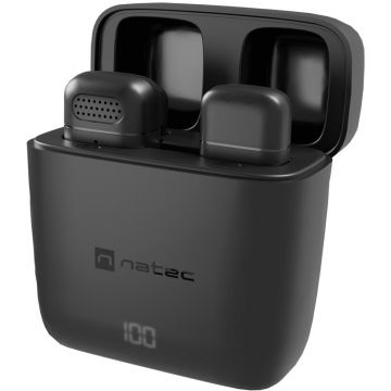 natec Microfon lavaliera Natec Hopper NMI-2255, Wireless, port Lighting, autonomie 4 ore, 1 unitate, Negru