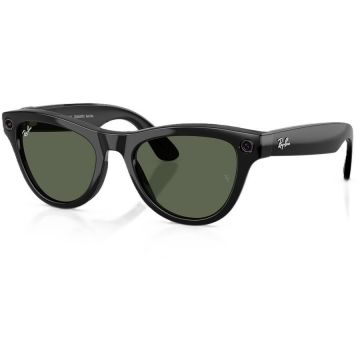 Ray-Ban Ochelari Smart Ray-Ban META Skyler Gen 2 RW4014 601/71, marime 52-20, Wi-Fi 6, Bluetooth, Aparat foto cu filmare, Asistent vocal, 32GB Flash, Lentile G15 Verzi, Negru