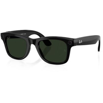 Ray-Ban Ochelari Smart Ray-Ban META Wayfarer Gen 2 RW4012 601/1M, marime M (50-22), Wi-Fi 6, Bluetooth, Aparat foto cu filmare, Asistent vocal, 32GB Flash, Lentile cu Tranzitie Transparent/Verde, Negru lucios