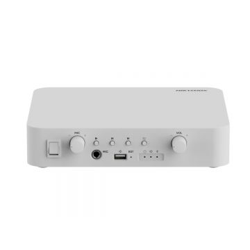 Amplificator IP adresare publica Hikvision DS-QAE1A40G1-VB, 40W, 100V, 1 zona, USB, Bluetooth, MIC 6.3mm, RCA,  memorie interna 4GB, RJ45