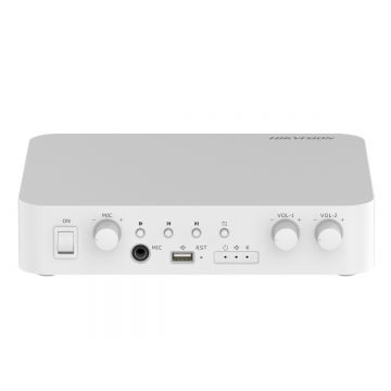 Amplificator IP Hikvision DS-QAE1A80G1-VB/(B), 80W, 2 zone, USB, Bluetooth 5.0, RCA, intrare microfon 6.35mm, alarma, RJ45