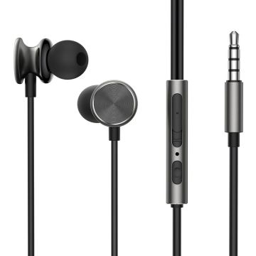 Casti JR-EW03, In-ear, Control pe fir, Jack 3.5mm, Lungime cablu 1.2m, Gri inchis