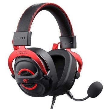 HAVIT Casti gaming, Havit H2002E Pro, stereo, cablu detasabil, 2m, Negru-Rosu
