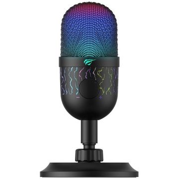 HAVIT Microfon gaming Havit GK52, iluminare RGB, Cardioid, microphone mute, control volum, stand antisoc, USB, jack 3.5mm pentru conectare casti, Negru