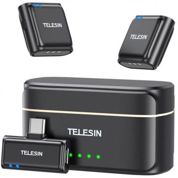 Microfon P5-MCP-01, 2 TX + 1 RX, Carcasa incarcare, Raza actiune 200m, 365mAh, USB-C, Negru