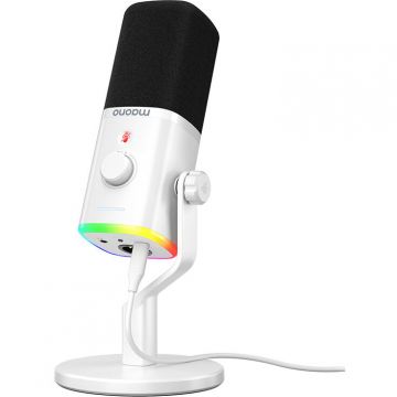 Microfon PD100X, Cardioid, ideal pentru gaming, webinarii, conferinte sau karaoke, compatibil cu laptop, PC, Alb