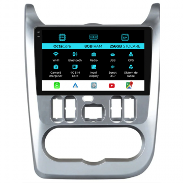 Navigatie Dedicata Dacia Logan Duster Sandero (2008-2013), 9Inch, 8Gb Ram, 256Gb Stocare, Carplay