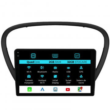 Navigatie Dedicata Peugeot 607 (2004-2011), 9Inch, 2Gb Ram, 32Gb Stocare, Carplay