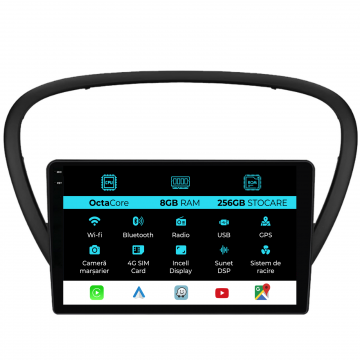 Navigatie Dedicata Peugeot 607 (2004-2011), 9Inch, 8Gb Ram, 256Gb Stocare, Carplay
