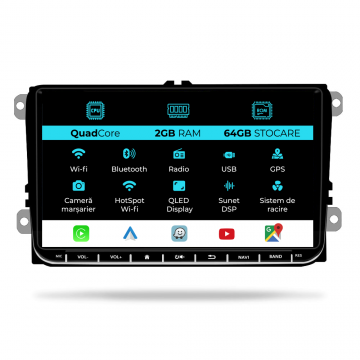 Navigatie Dedicata Seat, Android, 9Inch, 2Gb Ram, 64Gb stocare, Bluetooth, WiFi, Apple Carplay Android Auto