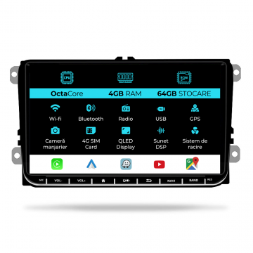 Navigatie Dedicata Volkswagen, 9Inch, 4Gb Ram, 64Gb stocare, Carplay