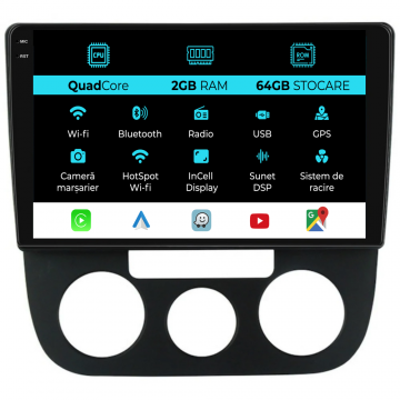 Navigatie Dedicata Volkswagen Golf5 Jetta (2004-2009), 10Inch, 2Gb Ram, 32Gb Stocare, Carplay - Clima Manuala