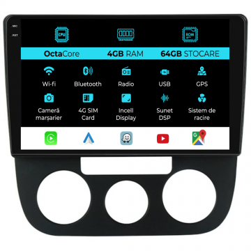 Navigatie Dedicata Volkswagen Golf5 Jetta (2004-2009), 10Inch, 4Gb Ram, 64Gb Stocare, Carplay - Clima Manuala