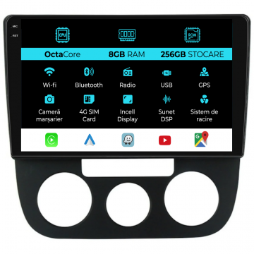 Navigatie Dedicata Volkswagen Golf5 Jetta (2004-2009), 10Inch, 8Gb Ram, 256Gb Stocare, Carplay - Clima Manuala