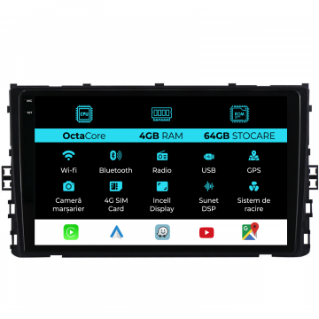 Navigatie Dedicata Volkswagen T-Roc (2017-2025), 9Inch, 4Gb Ram, 64Gb Stocare, Carplay