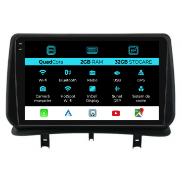 Navigatie Android Dedicata Renault Clio 3 (2005-2014), 9Inch, 2Gb Ram, 32Gb Stocare, Carplay