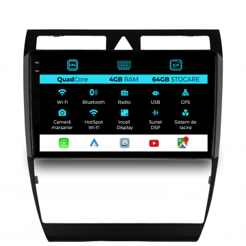 Navigatie Dedicata Audi A6 C5 (2000-2004), QuadCore, 9Inch, 4Gb Ram, 64Gb Stocare, Carplay