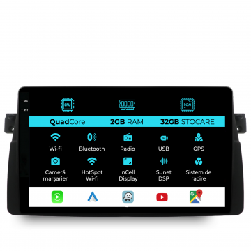 Navigatie Dedicata BMW Seria3 E46 (1997-2005), 9Inch, 2Gb Ram, 32Gb Stocare, Carplay