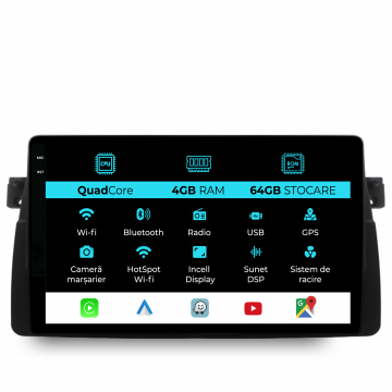 Navigatie Dedicata BMW Seria3 E46 (1997-2005),QuadCore, 9Inch, 4Gb Ram, 64Gb Stocare, Carplay