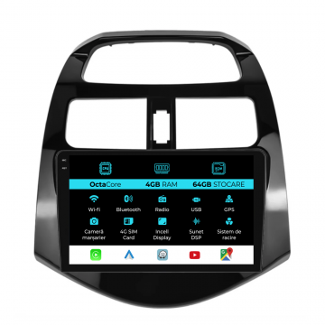 Navigatie Dedicata Chevrolet Spark (2009-2015), 9Inch, 4Gb Ram, 64Gb Stocare, Carplay