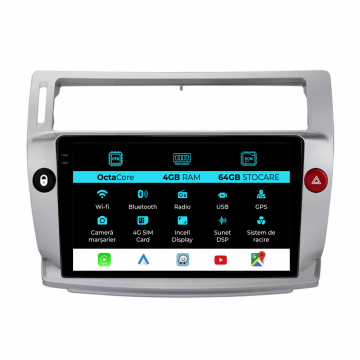 Navigatie Dedicata Citroen C4 (2004-2009), 9Inch, 4Gb Ram, 64Gb Stocare, Carplay
