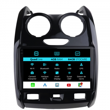 Navigatie Dedicata Dacia Duster (2010-2020),QuadCore, 9Inch, 4Gb Ram, 64Gb Stocare, Carplay