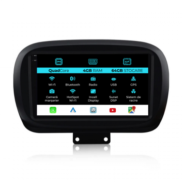 Navigatie Dedicata Fiat 500x (2014-2020),QuadCore, 9Inch, 4Gb Ram, 64Gb Stocare, Carplay