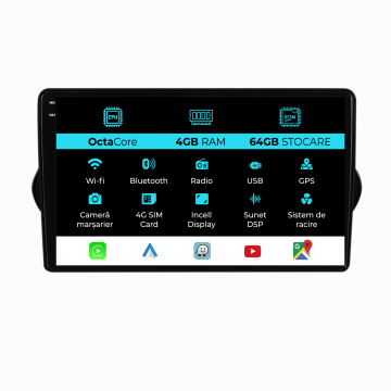 Navigatie Dedicata Fiat Tipo (2015-2021), 9Inch, 4Gb Ram, 64Gb Stocare, Carplay