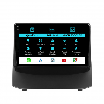 Navigatie Dedicata Ford Fiesta (2009-2017),QuadCore, 9Inch, 4Gb Ram, 64Gb Stocare, Carplay