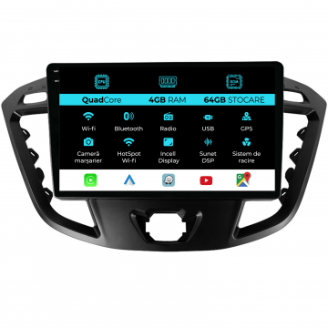 Navigatie Dedicata Ford Transit (2012-2018),QuadCore, 9Inch, 4Gb Ram, 64Gb Stocare, Carplay