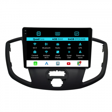 Navigatie Dedicata Ford Transit (2012-2018),QuadCore, 9Inch, 4Gb Ram, 64Gb Stocare, Carplay
