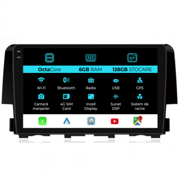 Navigatie Dedicata Honda Civic (2015-2021), 9Inch, 6Gb Ram, 128Gb Stocare, Carplay