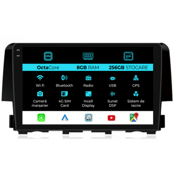 Navigatie Dedicata Honda Civic (2015-2021), 9Inch, 8Gb Ram, 256Gb Stocare, Carplay