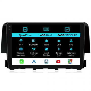 Navigatie Dedicata Honda Civic (2015-2021),QuadCore, 9Inch, 4Gb Ram, 64Gb Stocare, Carplay