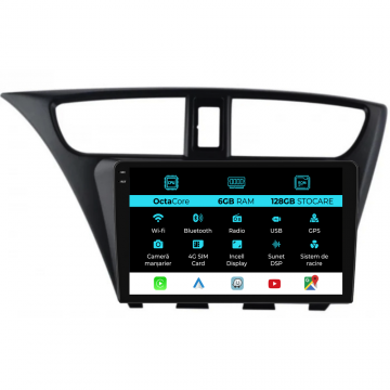 Navigatie Dedicata Honda Civic IX Hachback (2011-2017), 9Inch, 6Gb Ram, 128Gb Stocare, Carplay