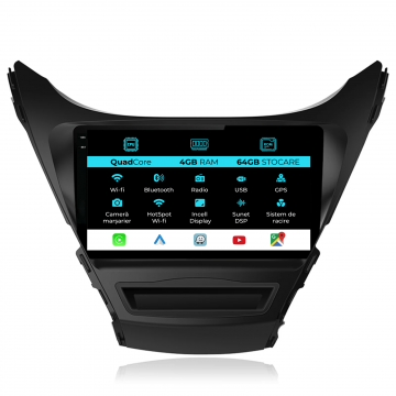 Navigatie Dedicata Hyundai Elantra (2010-2016),QuadCore, 9Inch, 4Gb Ram, 64Gb Stocare, Carplay