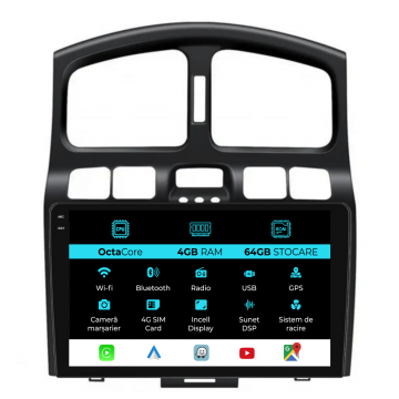 Navigatie Dedicata Hyundai Santa Fe (2000-2006), 9Inch, 4Gb Ram, 64Gb Stocare, Carplay
