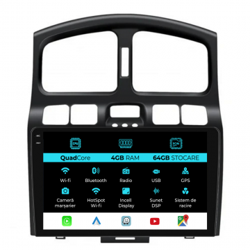 Navigatie Dedicata Hyundai Santa Fe (2000-2006),QuadCore, 9Inch, 4Gb Ram, 64Gb Stocare, Carplay