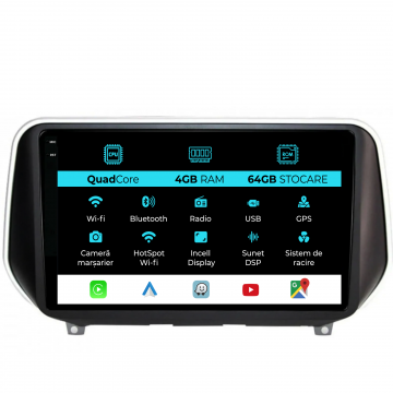 Navigatie Dedicata Hyundai SantaFe (2018-2024),QuadCore, 9Inch, 4Gb Ram, 64Gb Stocare, Carplay