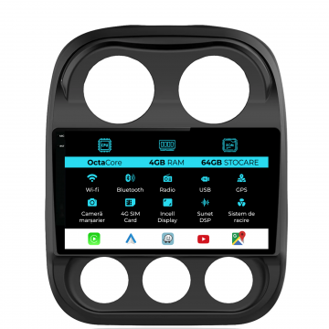 Navigatie Dedicata Jeep Compass (2010-2016), 10Inch, 4Gb Ram, 64Gb Stocare, Carplay