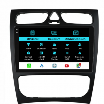 Navigatie Dedicata Mercedes C-Class W203 CLK W209 (2000 - 2005), 9Inch, 8Gb Ram, 256Gb Stocare, Carplay