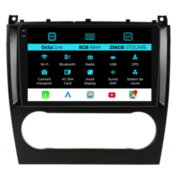 Navigatie Dedicata Mercedes C-Class W203 CLK W209 (2005 - 2009), 9Inch, 8Gb Ram, 256Gb Stocare, Carplay