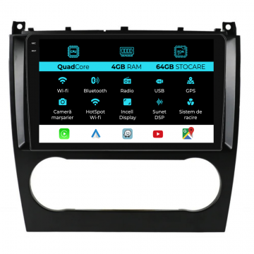 Navigatie Dedicata Mercedes C-Class W203 CLK W209 (2005 - 2009),QuadCore, 9Inch, 4Gb Ram, 64Gb Stocare, Carplay
