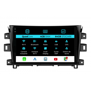 Navigatie Dedicata Nissan Navara (2015-2022),QuadCore, 10Inch, 4Gb Ram, 64Gb Stocare, Carplay