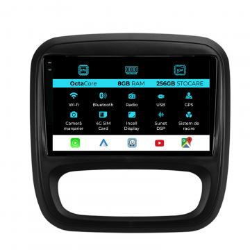 Navigatie Dedicata Opel Vivaro Renault Trafic Fiat Talento (2014 - 2018), 9 Inch, 8Gb Ram, 256Gb stocare, Carplay