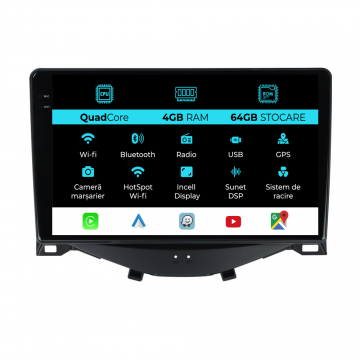 Navigatie Dedicata Peugeot 108 Citroen C1 Toyota Aygo (2014 - 2022),QuadCore, 9Inch, 4Gb Ram, 64Gb Stocare, Carplay