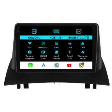 Navigatie Dedicata Renault Megane 2 (2002-2009), 9 Inch, 4Gb Ram, 64Gb stocare, Carplay